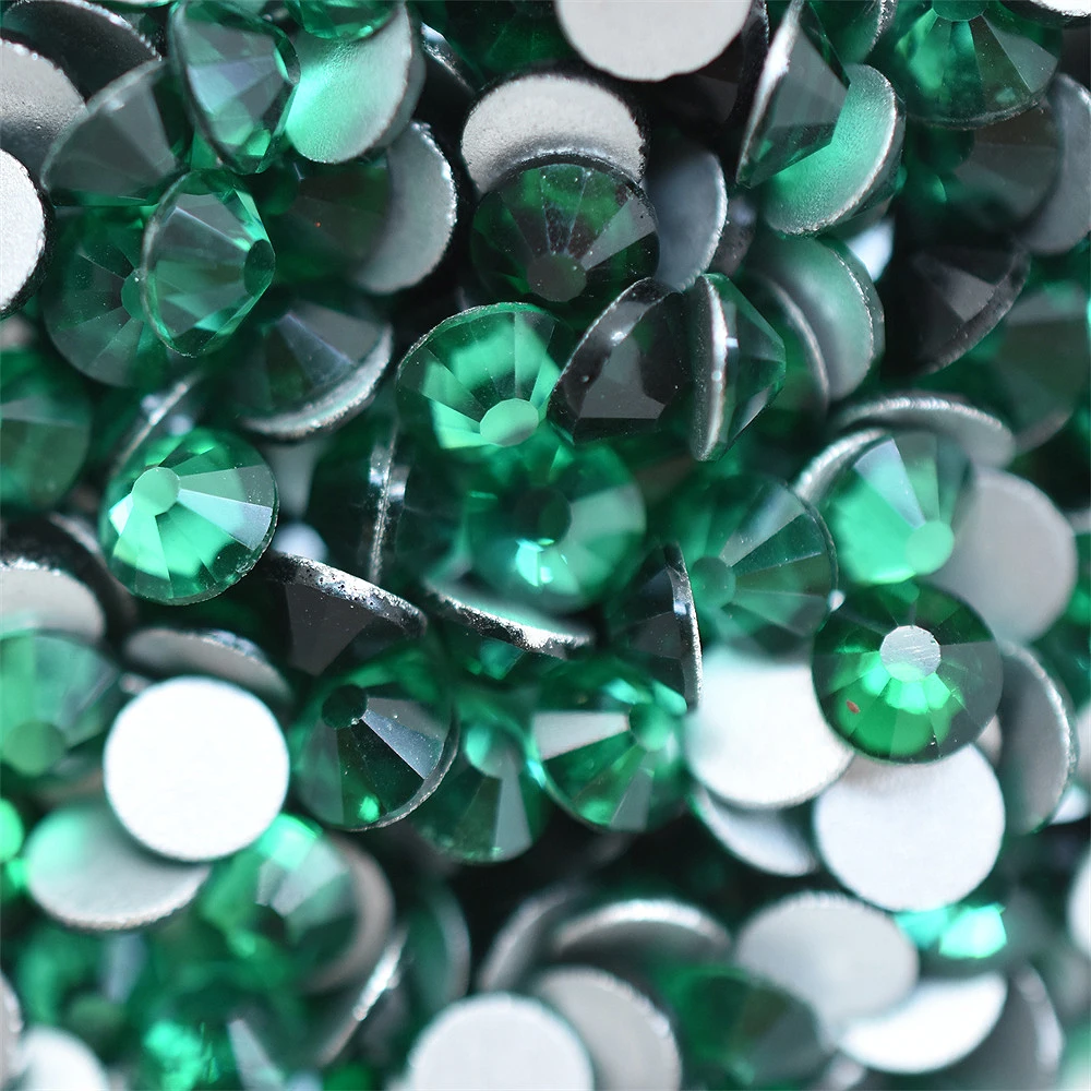 Non Hotfix Glass Flatback Rhinestones Green Emerald Nail Art Decorations Stone Crystals Strass Glue on Diamond Craft DIY Face