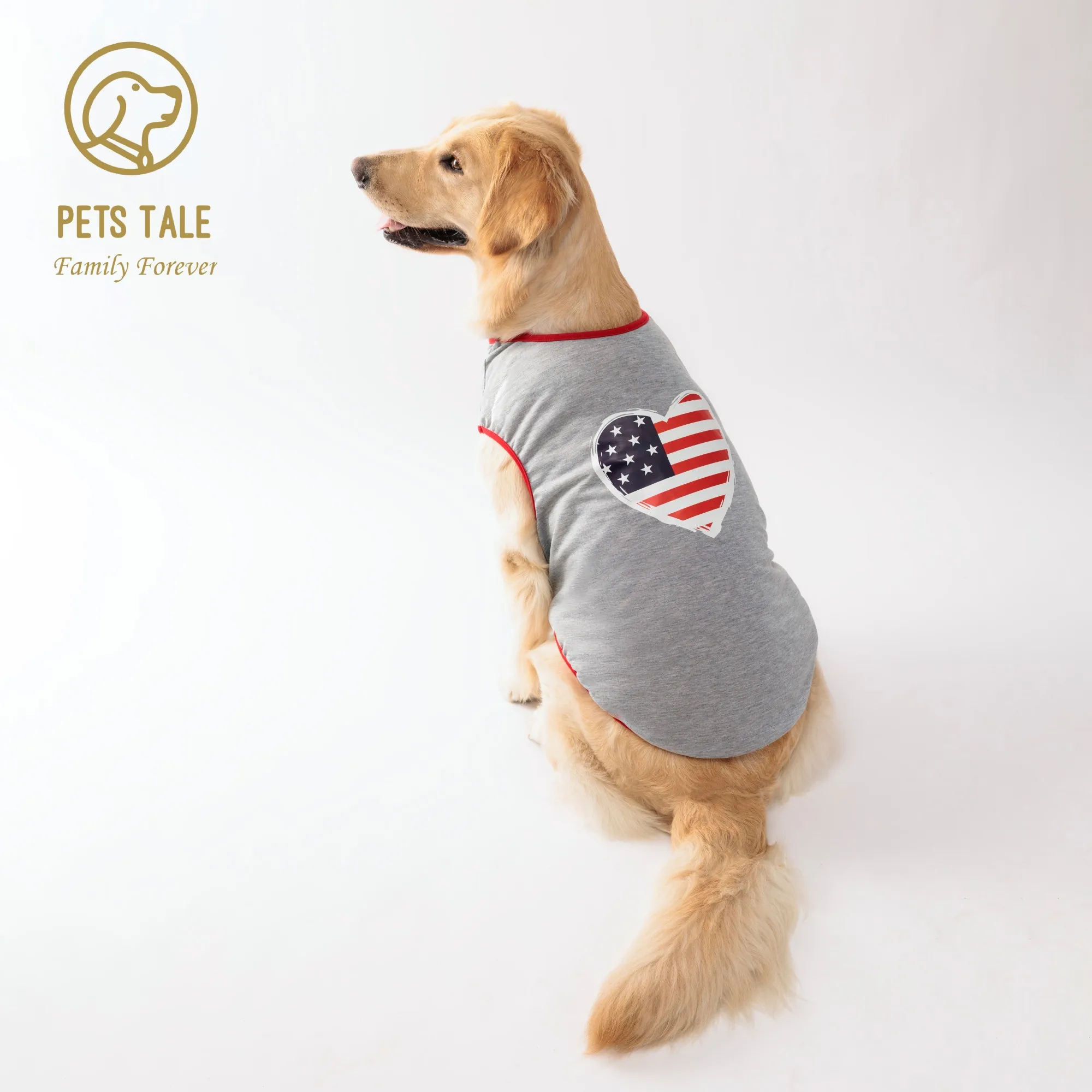 Cute Heart Shaped American Flag Graphic Pet Breathable Vest For Dog And Cat Summer Party Clothes