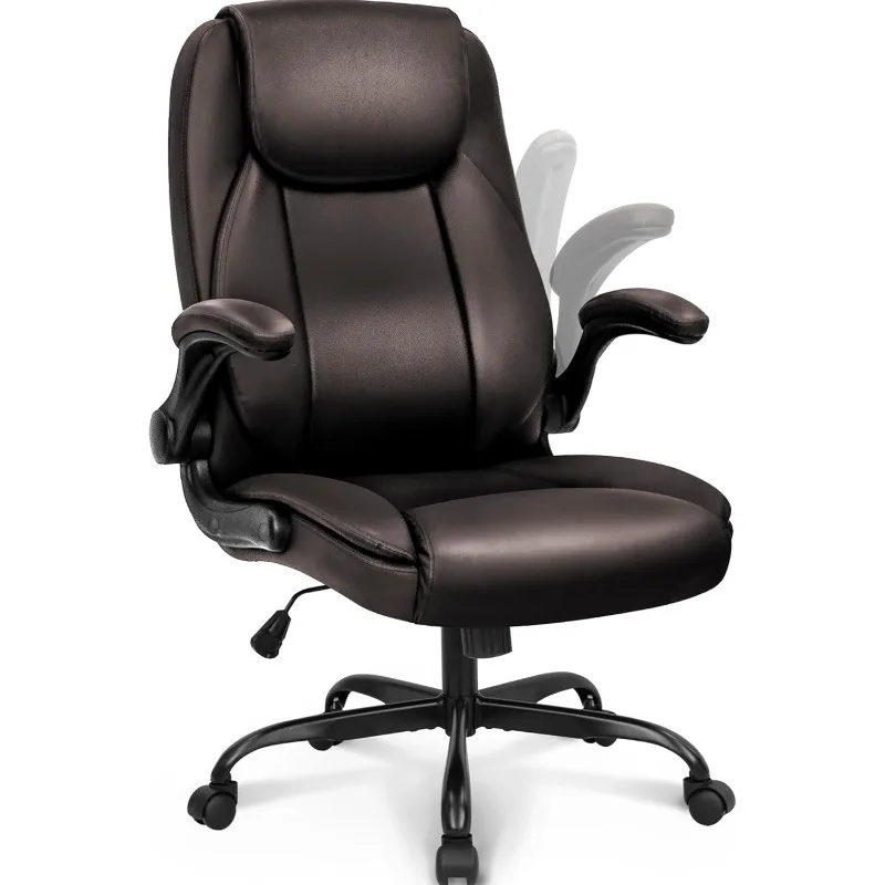 Office Chair PU Leather Executive Chair Padded Flip Up Armrest Computer Chair Adjustable Height High Back Lumbar Support