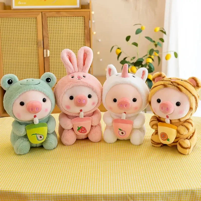 

25cm Kawaii Bubble Tea Pig Plush Toys Soft Stuffed Animal Cute Bunny With Tea Cup Plushies Doll Toys for Children Birthday Gifts