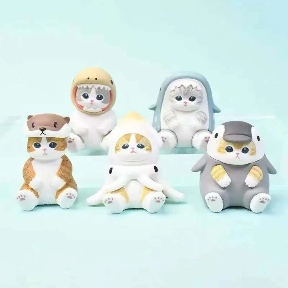 

Mofusand Cats Wearing Marine Organism Clothes Blind Box Cute Action Figures Octopus Penguin Otter Table Ornaments Kids Gifts
