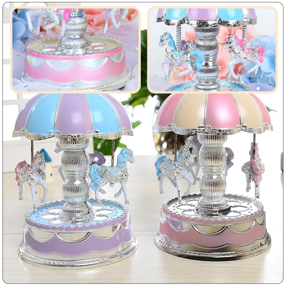 

2 Pcs Carousel Music Box Presents Christmas Gifts Decorations Musical for Girls Merry-go-round Plastic Boxes Child