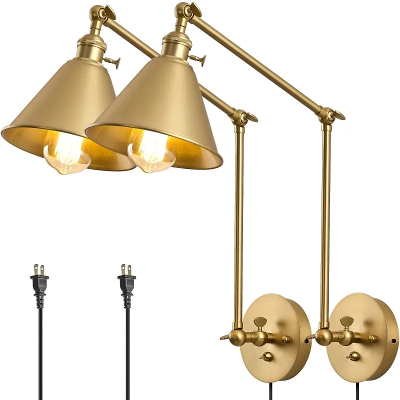 

Integrated air drop brass black 2 packs with switch swing arm wall lamp plug, wall mounted lamp wall lamp