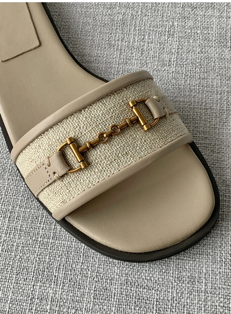 2024 New Mdutti Women Slippers Fashion Leather One Word Drag Flat Shoes Casual Versatile Sandals Slippers Female Chic sandalet