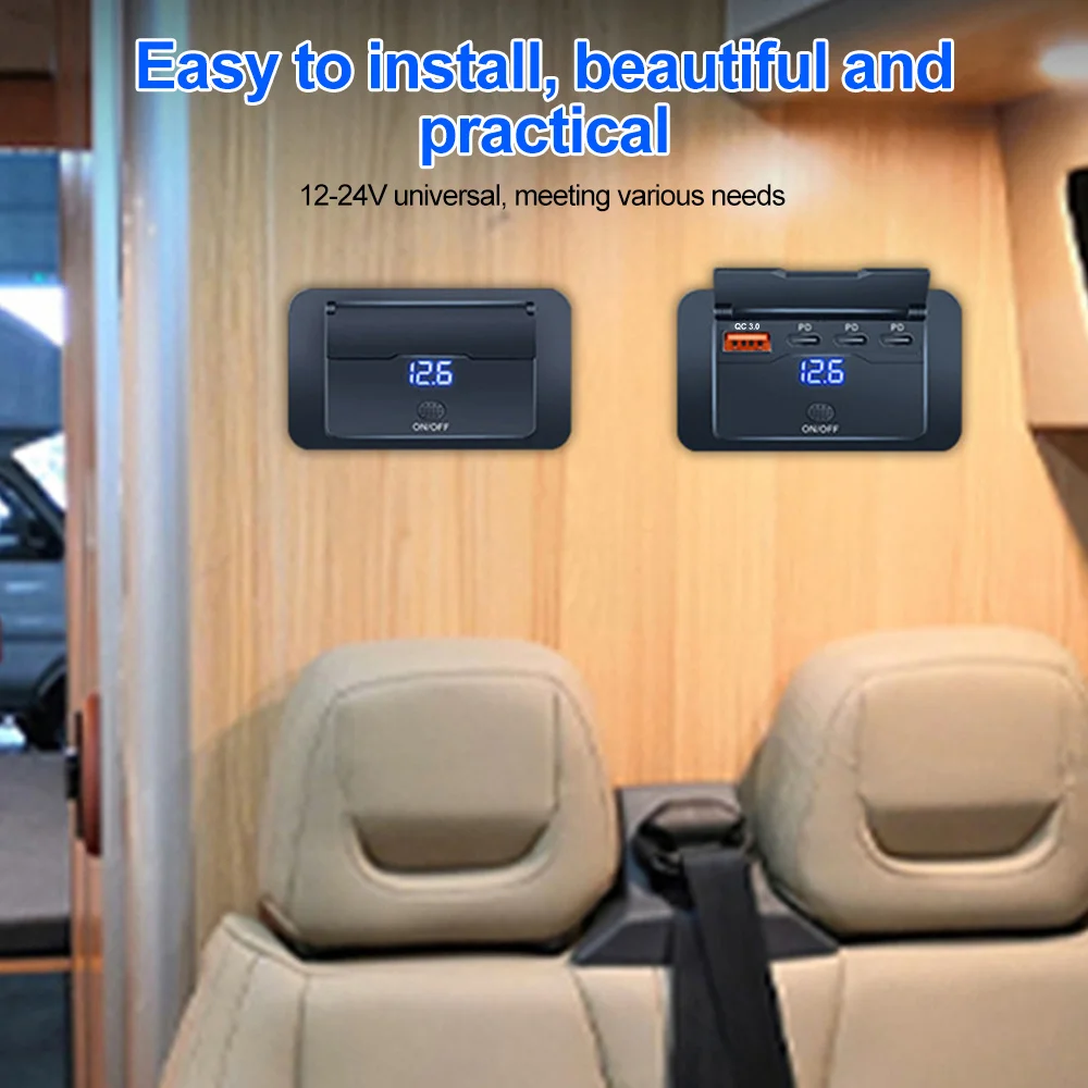 PD + QC3.0 شاحن الهاتف لوحة مقابس 12 فولت/24 فولت RV منفذ USB 4 منافذ شحن سريع المقبس مع مفتاح الجهد لسيارة حافلة RV شاحنة #4