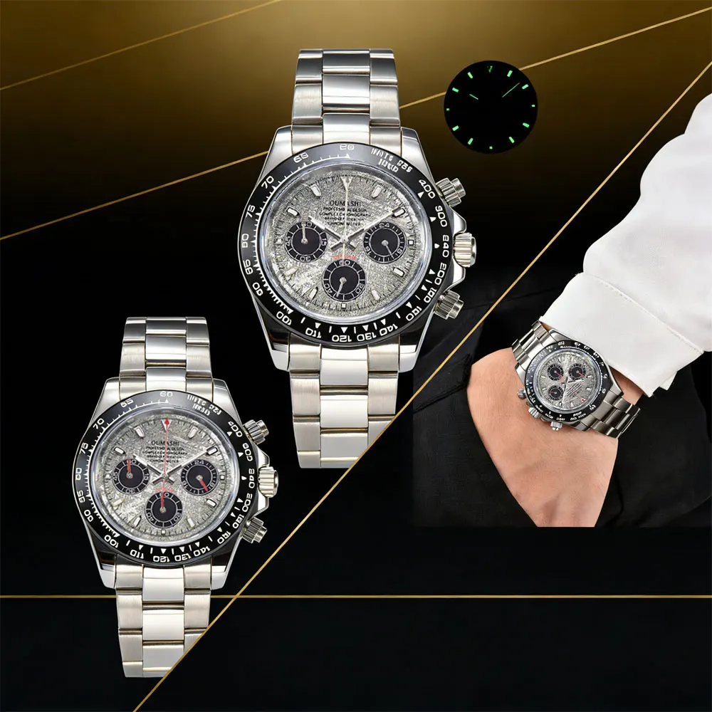 Luxury 39mm Men's wristwatch Chronograph Sapphire Fashionable Trendy Stylish Rubber/Steel Band Wristwatch Custom logo