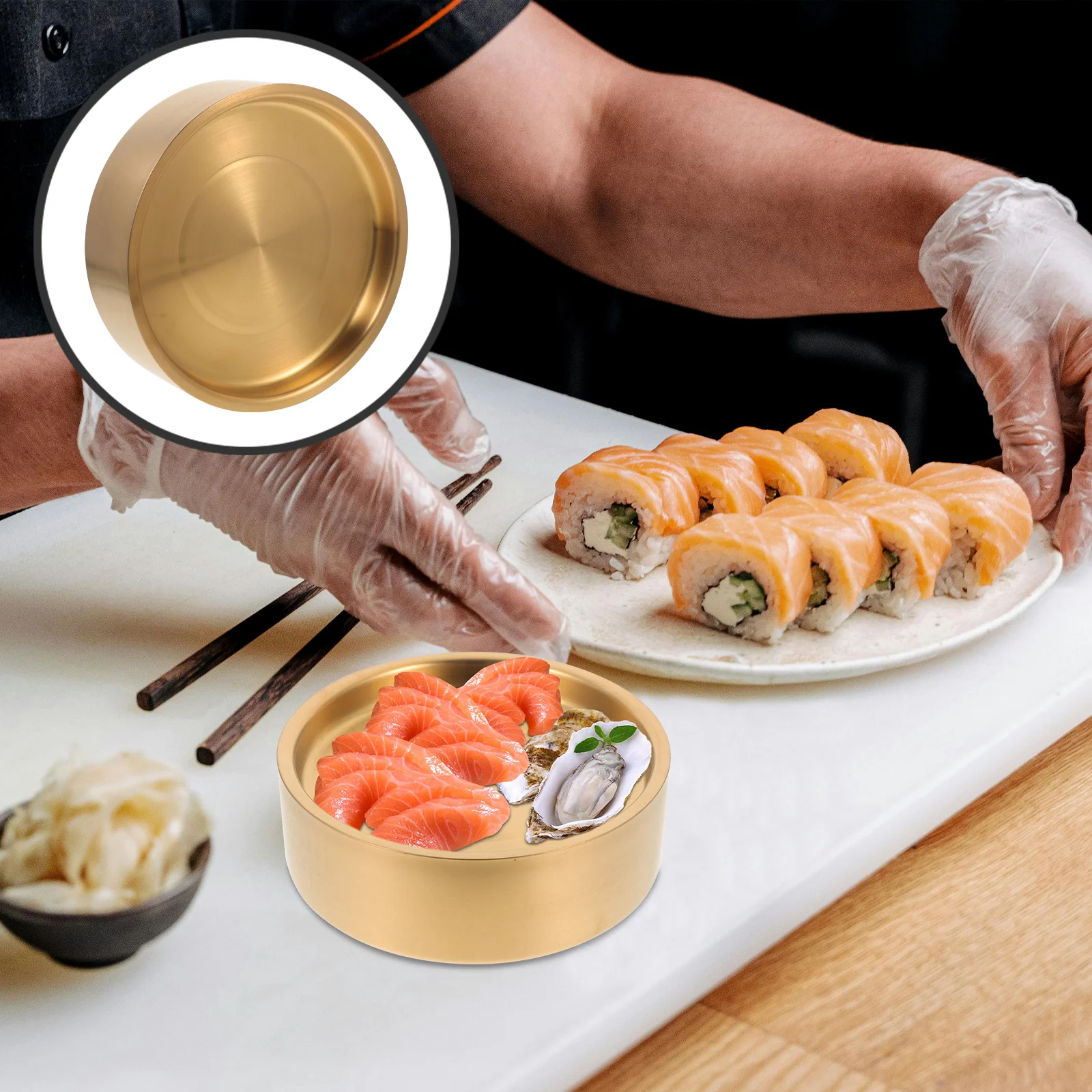 

Stainless Steel Sashimi Plate Japanese Style Sushi Serving Tray Family Seafood Display Dish Stainless Steel Sushi Plate