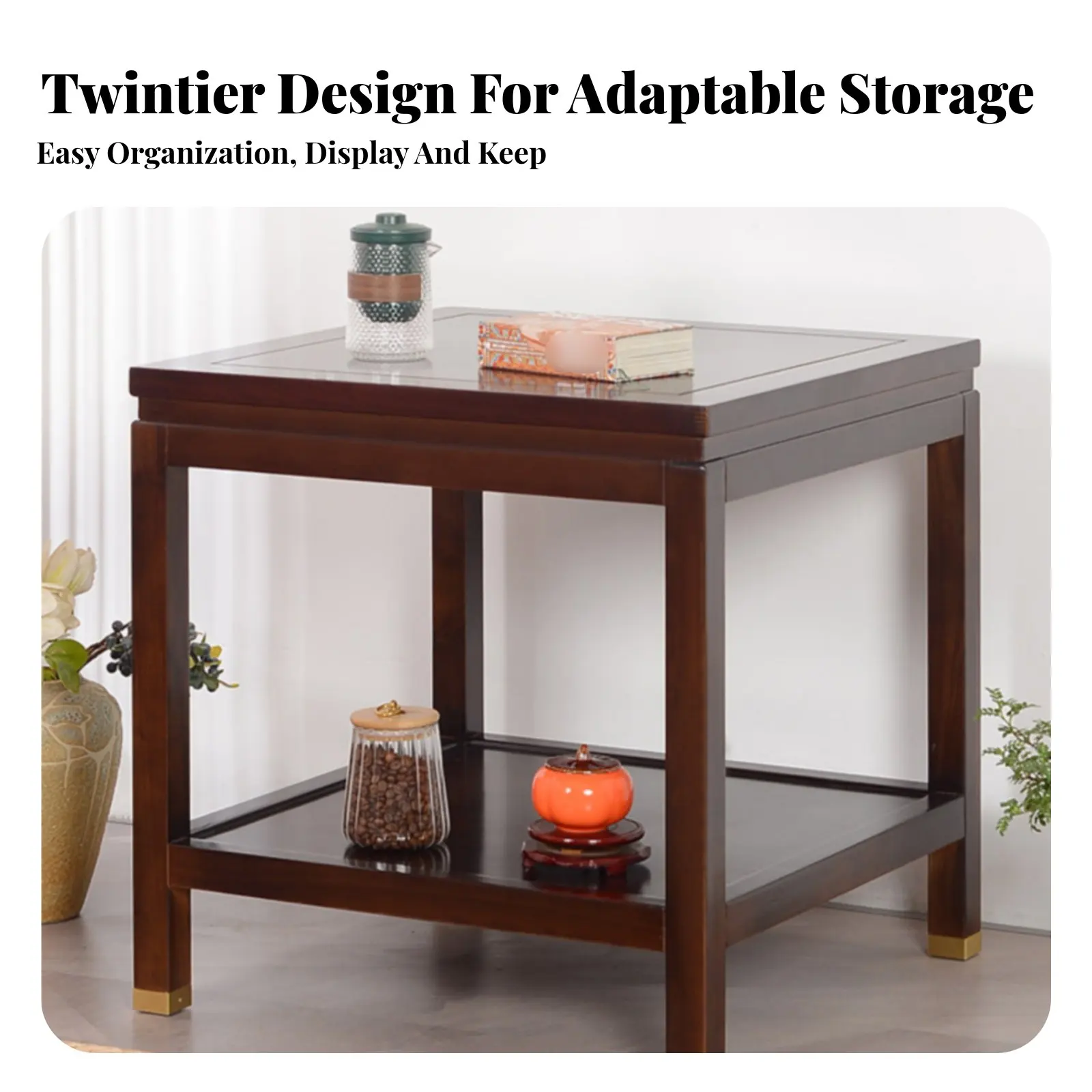 dual-level Square Table Minimalist Design 2-Tier Square Table adaptable Space-Saving for Apartment Dwellers, Bedroom, Study