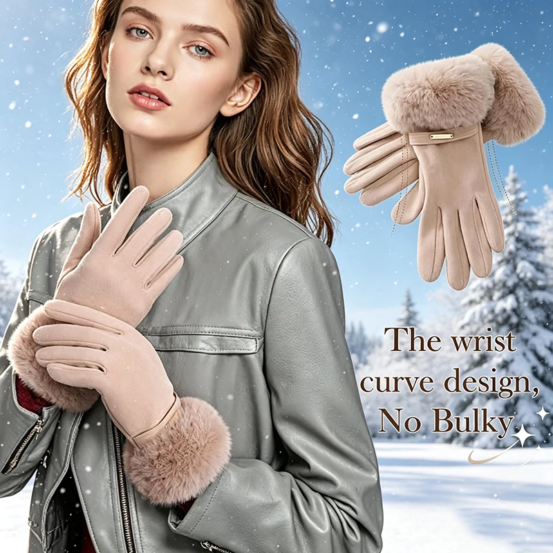 German Velvet Women's Gloves Warm Windproof Outdoor Winter Riding Split Finger Thick Velvet Handwear for Ladies