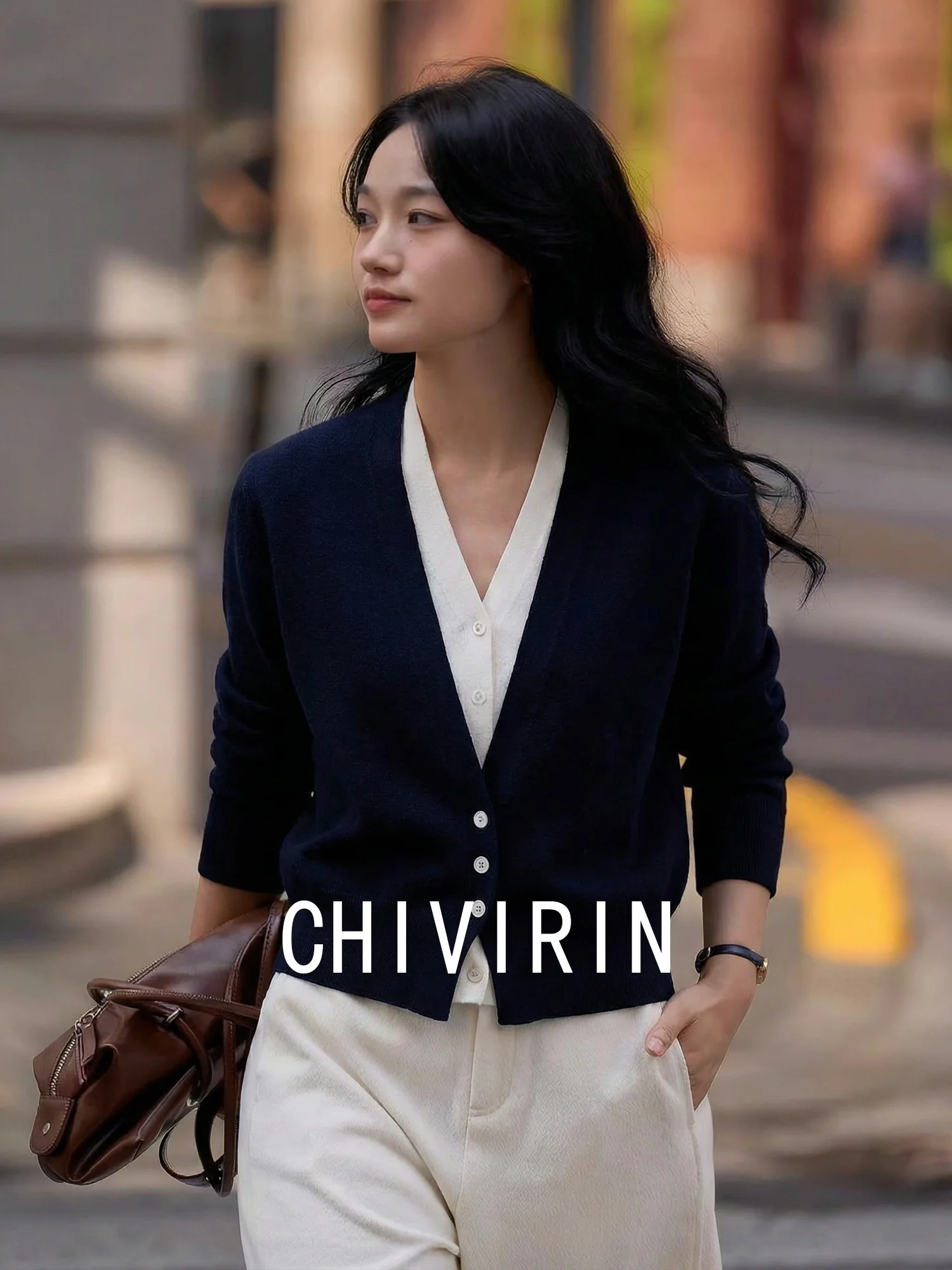 

Chivirin Silk And Wool Knitted ort Cardigan Women's Spring Faion Slimming Top Color Blo Fake Two-Piece V-Ne Long Sve
