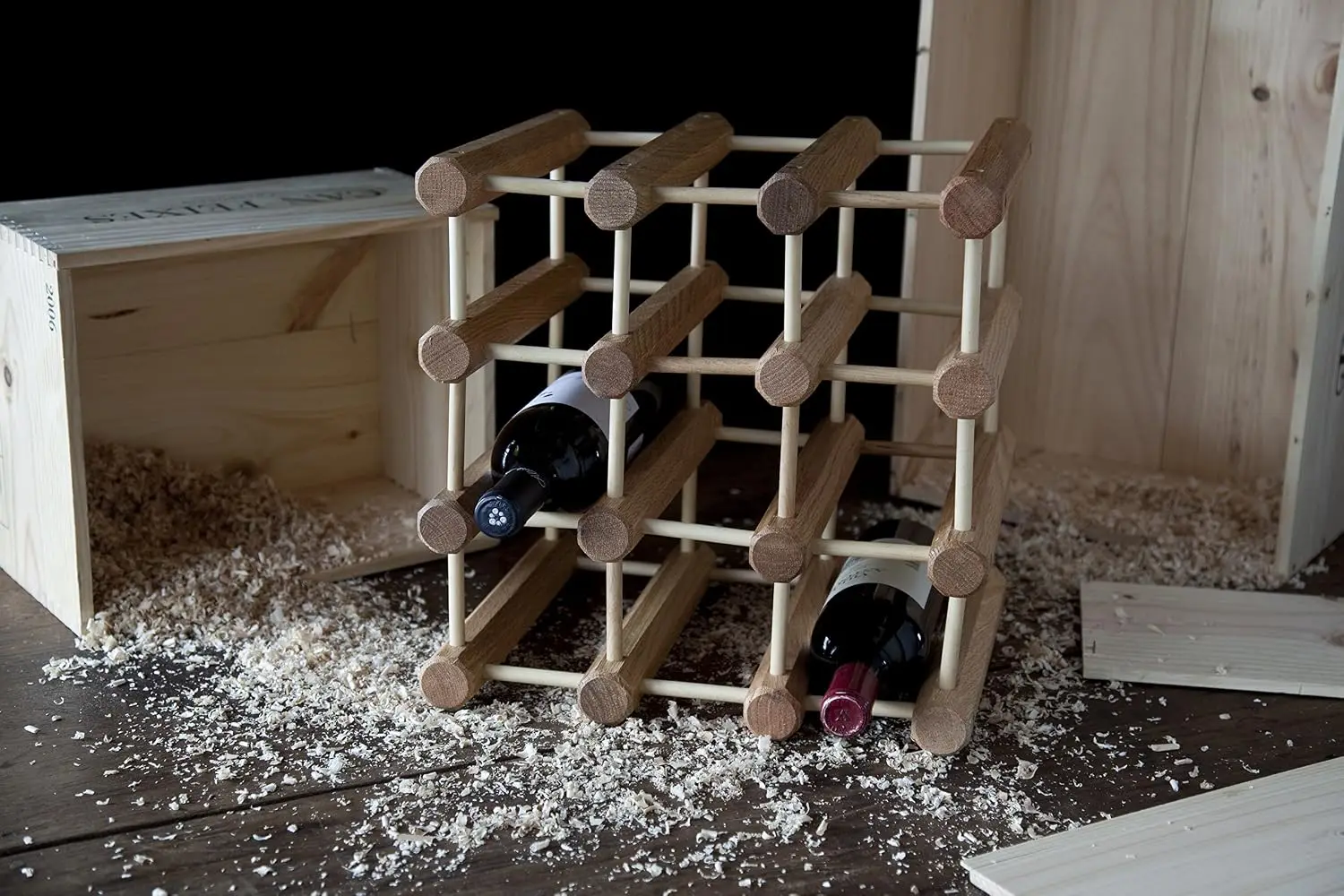 12-Bottle Stackable Ash Wood Modular Wine Rack, Natural, Customized