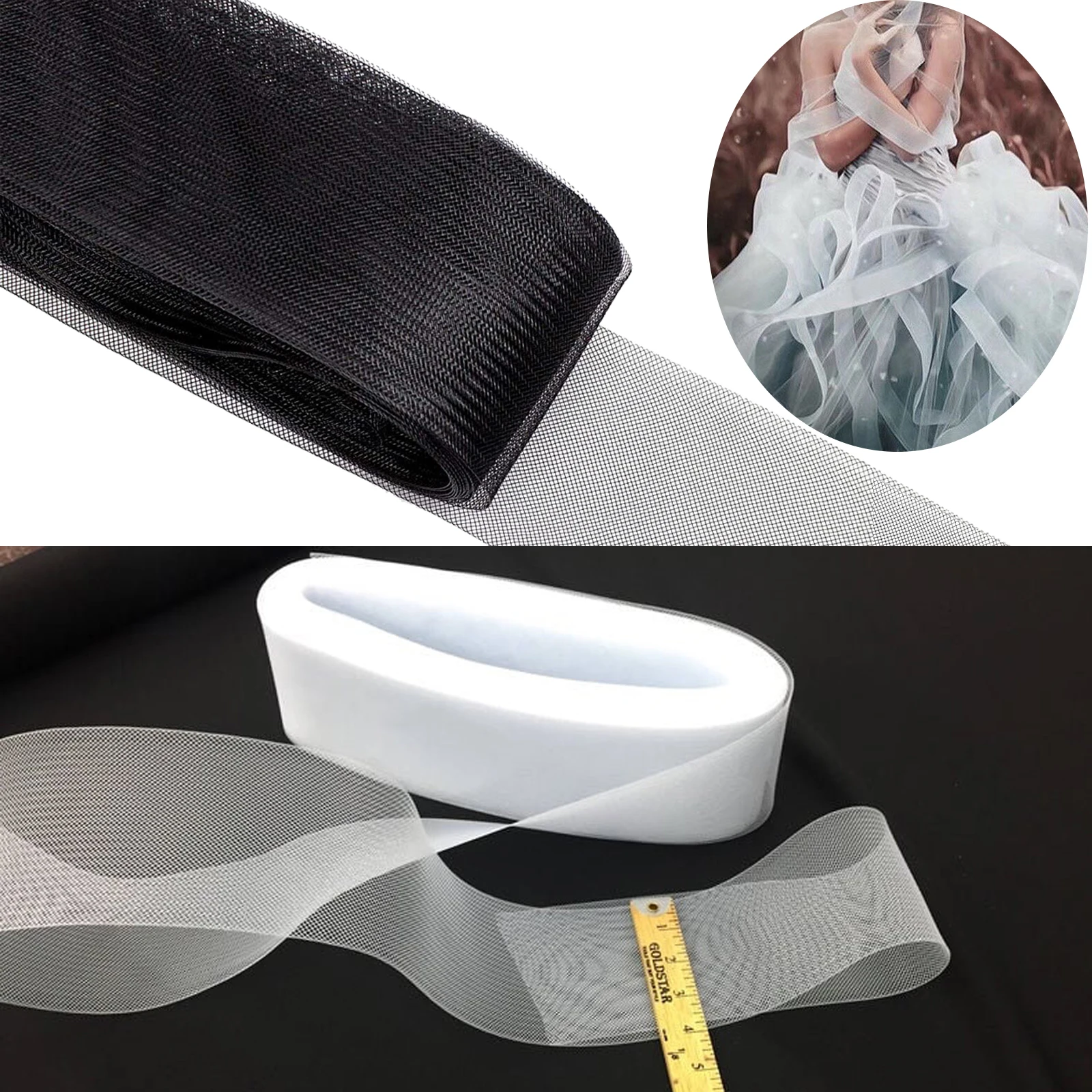 3cm Horsehair Mesh Crinoline Millinery Trimming For Crafts Boning Sewing Wedding Dress 25~200 Yard/lotMultiple Colors Available