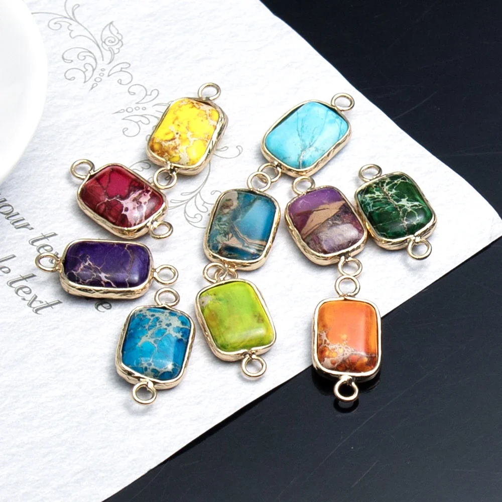 Naural 준보석 커넥터 Imperial Stone 수제 직사각형 12x19mm DIY 목걸이 팔찌 만들기