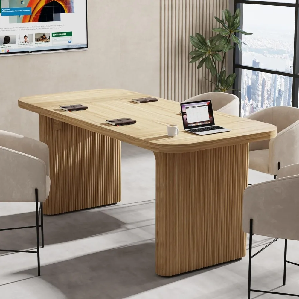 Conference Table 5 ft, Modern Rectangular Meeting Seminar Table with Double Pedestal, 62-Inch Large Boardroom Table for Office