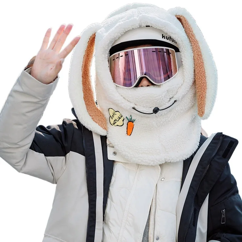 

Зимний шарф, комбинированная шапка, теплый милый шарф с кроликом, шапка, маска, встроенная уличная защита ушей, теплый лыжный шлем, плюшевая шапка