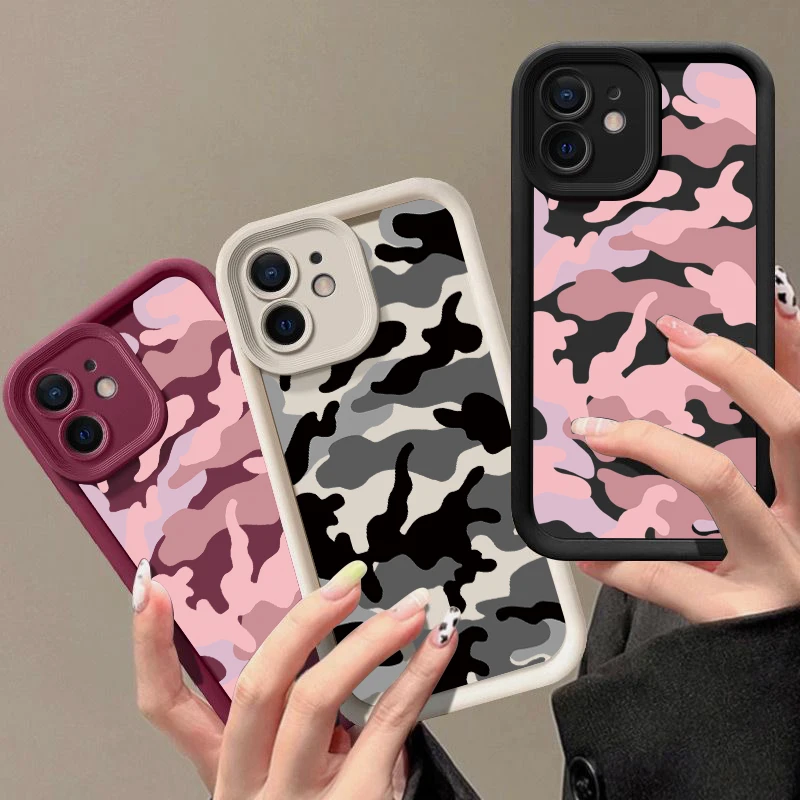 Camouflage Pattern Phone Case For iPhone 16 15 14 Pro Max Plus 13 12 11 Pro Max 7 8 SE XR X XS Shockproof Soft Silicone Cover