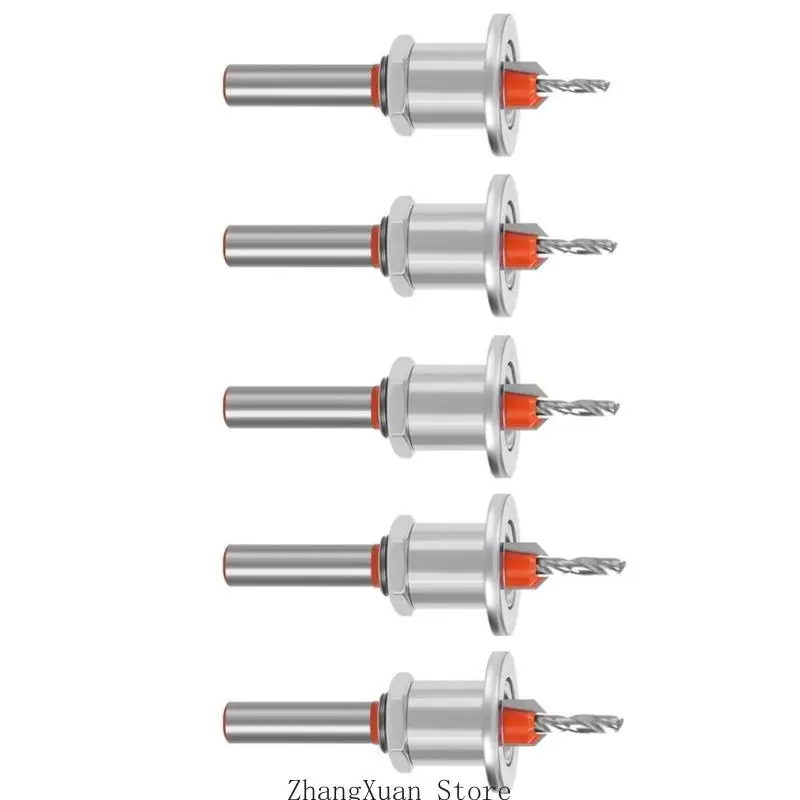 

5Pcs Multifunction Limit Taper Hole Round Shank Countersink Drill Bit with Adjustable Depth Stop for Precise Woodworking