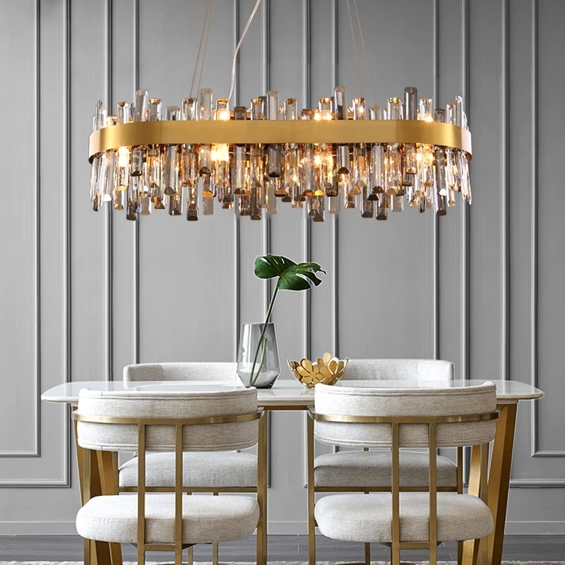 

Postmodern Crystal Round Oval Designer LED Chandelier Lighting Lustre Hanging Lamps Suspension Luminaire Lampen For Foyer