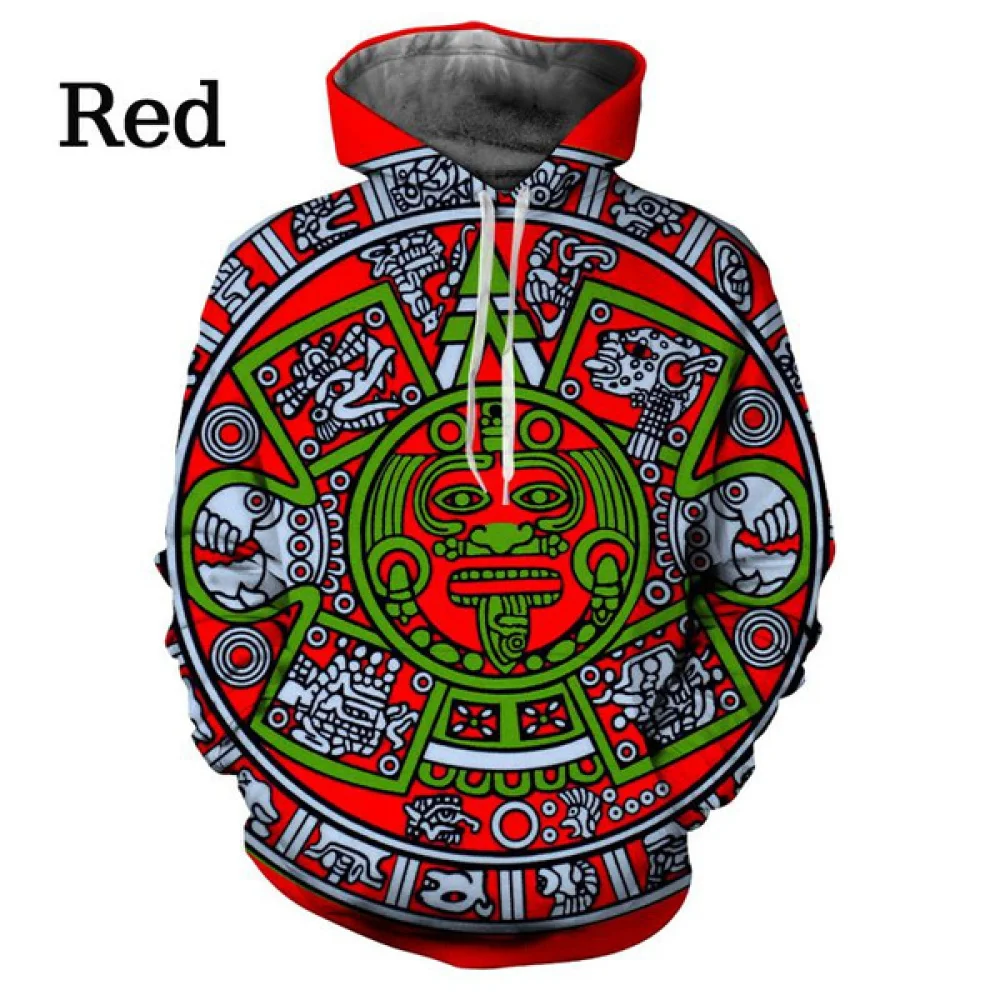 Fashion Hoodie Novelty 3D Mexico Aztec Calendar Sweatshirts Casual Long Sleeve Pullover Harajuku Streetwear Hoodies