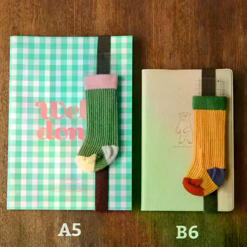 Retro Contrast-Color Sock-Style Pen Holder, Elastic Journal Binding Strap With Ruler, Portable Pen Organizer, Book Band