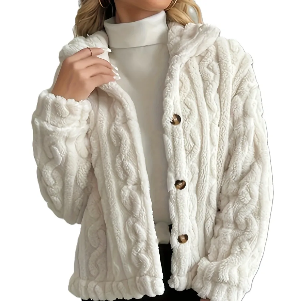 Stylish Autumn Winter Coat Cuffed Long Sleeve Coat Women Furry Coat Casual Fashion Style Polyester Fabric Blend