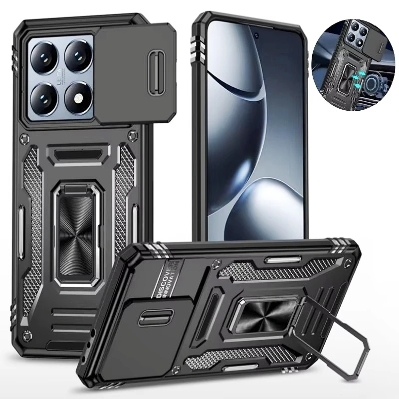 Funda For Xiaomi 14T Pro 5G Case Armor Slide Lens Camera Ring Stand Protective Back Cover For Xiaomi 14TPro Xiaomi14T Pro Capa