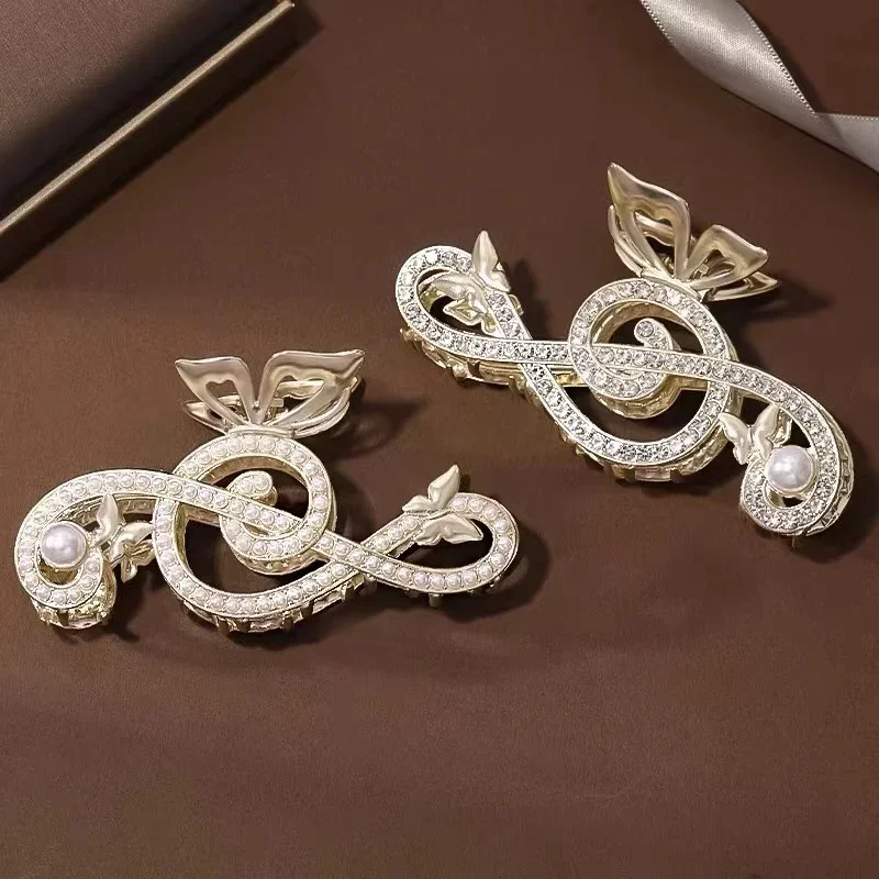 Women Elegant Music Note Shape Hair Clips Luxury Rhinestone Decor Ponytail Claw Clip Accessory For Girl Heawear Accessory