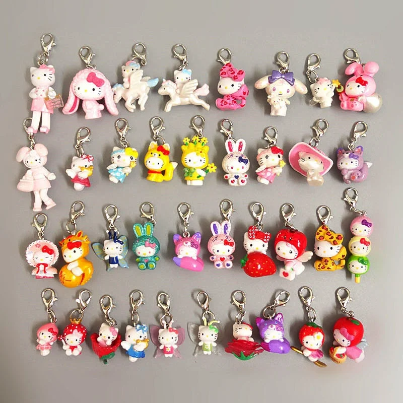 Kawaii Hello Kitty Cute KT Cat Keychain Pendant Bag Zipper Phone Chain Decoration Cake Pendant Anime Women Accessories Wholesale