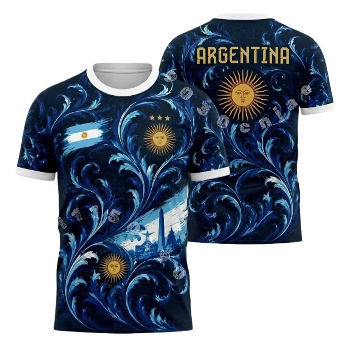 Summer New Argentina Flag Print Men's Women's Commemorative Football Sports T-shirt Men's Training Fitness Short Sleeved T-shirt
