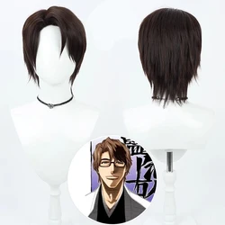 Anime Aizen Sousuke Cosplay Wig 35cm Short Synthetic Hair Aizen Sousuke Wigs Halloween Party + Wig Cap