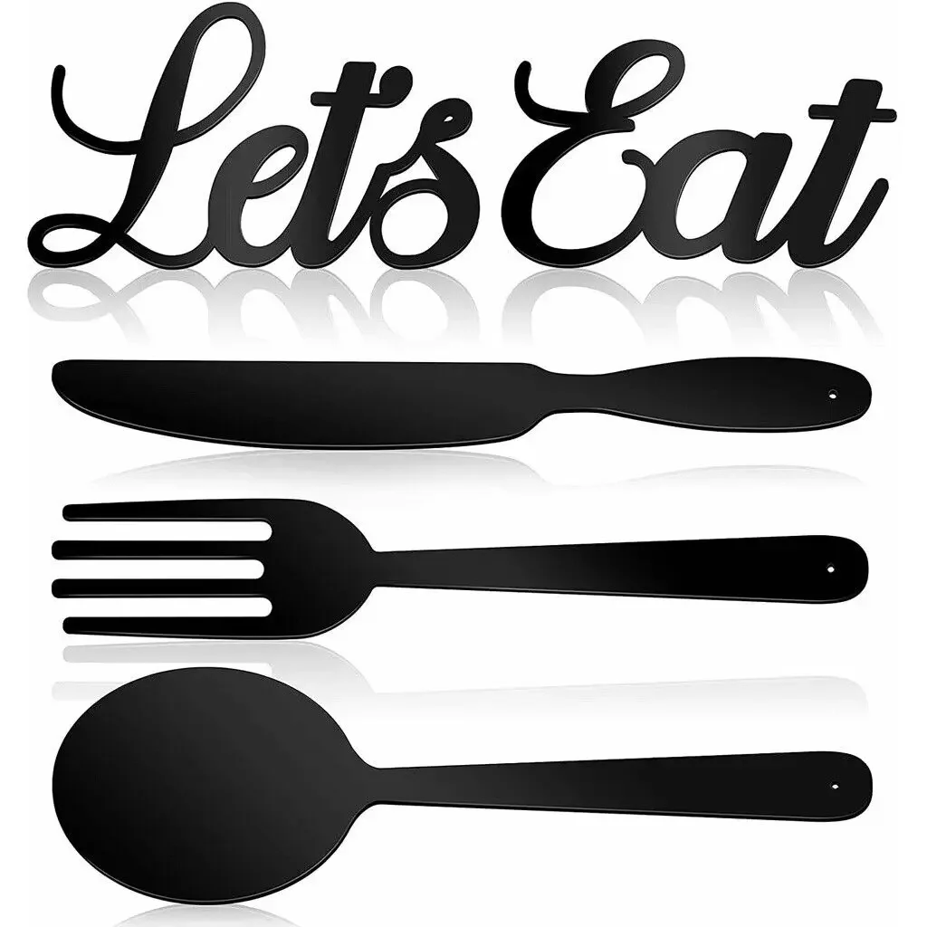 HelloYoung Juego de 5 Letreros Metálicos 'Vamos a Comer', Diseño Rústico Recortado de Tenedor, Cuchara y Cuchillo, Decoración de Pared de Hierro, Arte para el Hogar, Arte de Pared Colgante
