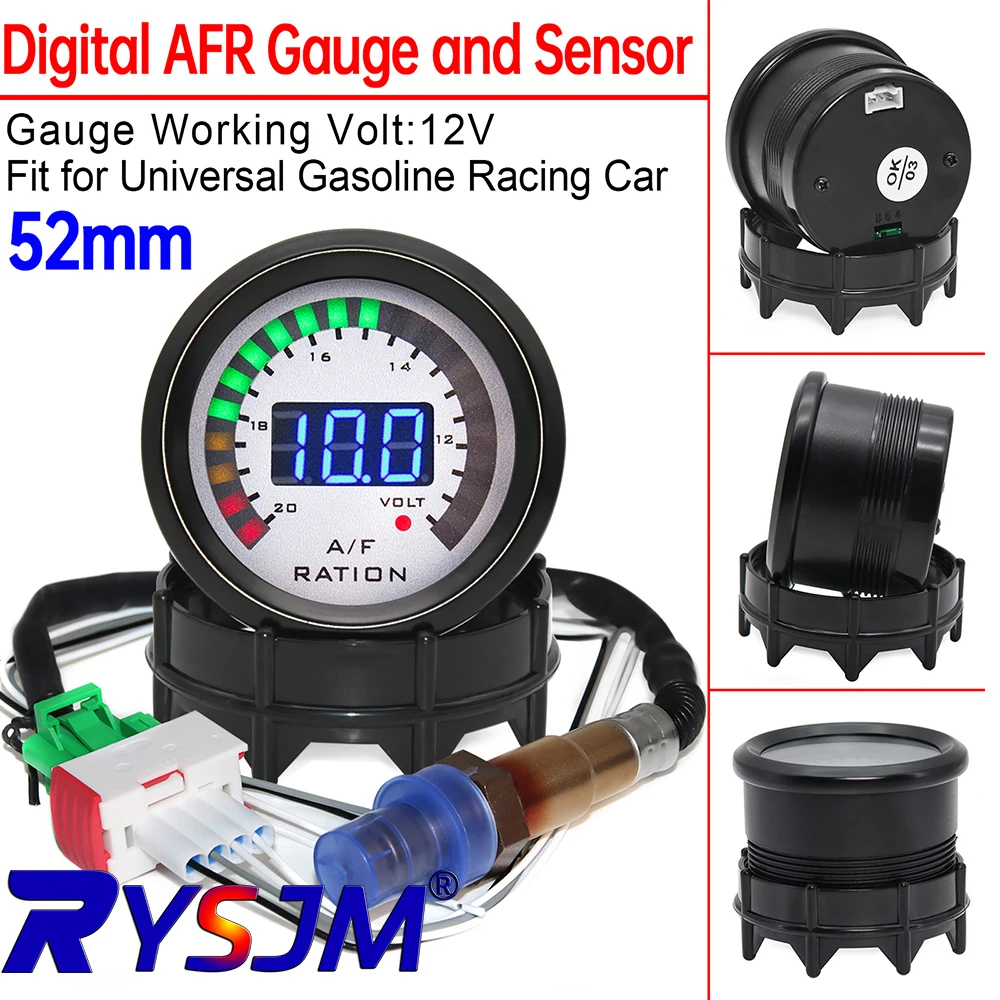 2 in 1 Digital Air Fuel Ratio Gauge with Narrowband O2 Oxygen Sensor for 12V Car Voltmeter  LED Digital Racing Car Gauge
