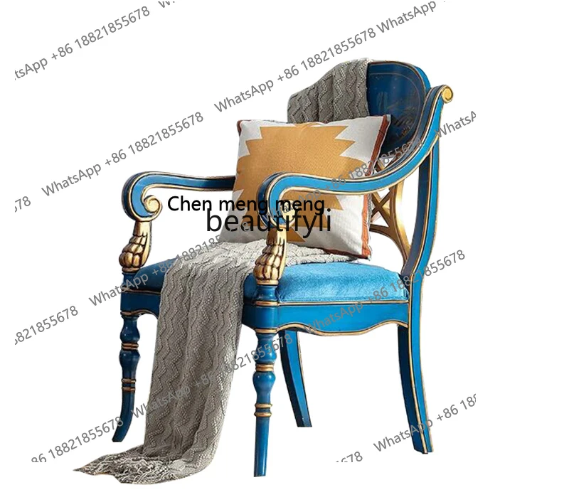 

American Occasional Table and Chair Single Sofa Handrail Light Luxury Backrest Designer Round Table and Chair Three-Piece Set