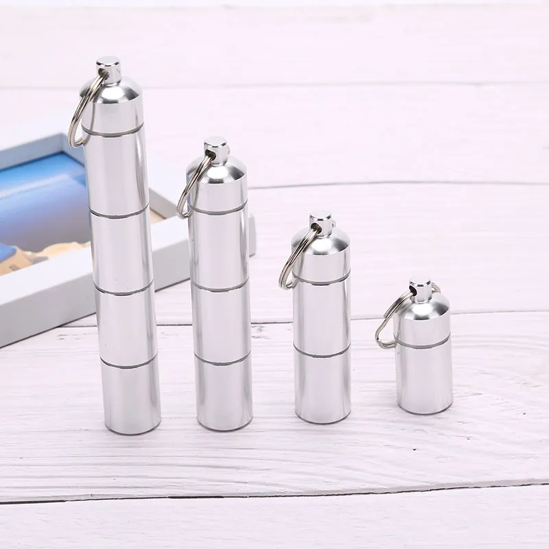 17mm Capsule Shape Aluminum Pill Storage Box Waterproof Holder Container Keyring