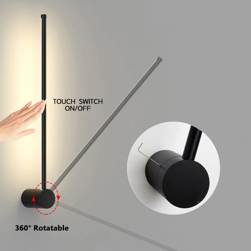 Imagem -03 - Lâmpadas de Parede Led com Interruptor Regulável Modern Wall Sconce 360 ° Rotatable Long Strip Light Iluminação para Estudo tv Background Cabeceira