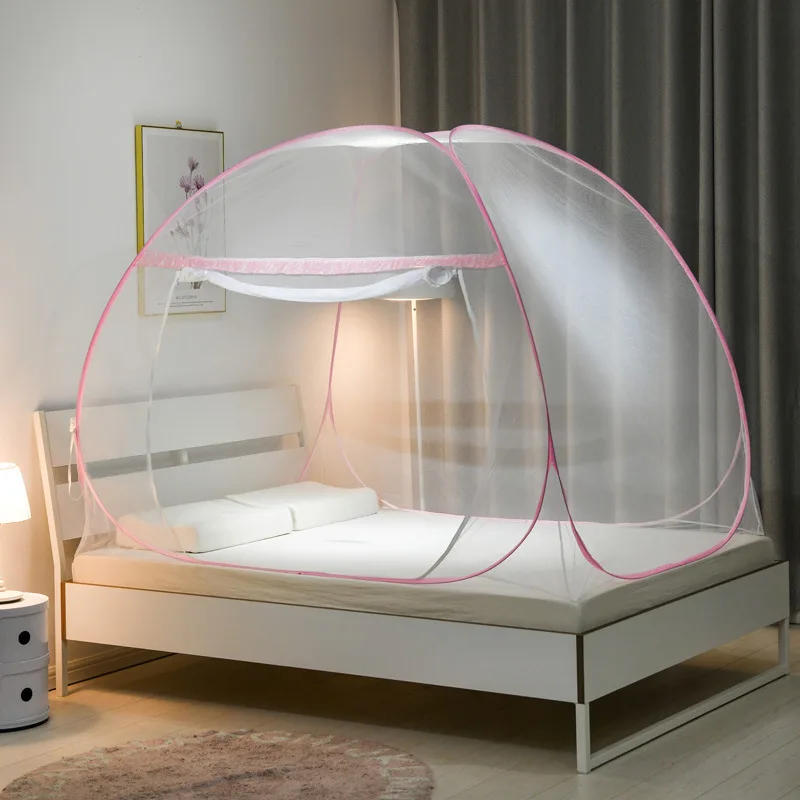 Simple Solid Color Home Mosquito Net Summer Single Door Bottom Mosquito Netting Large Space Bedroom Double Bed Mosquito Net