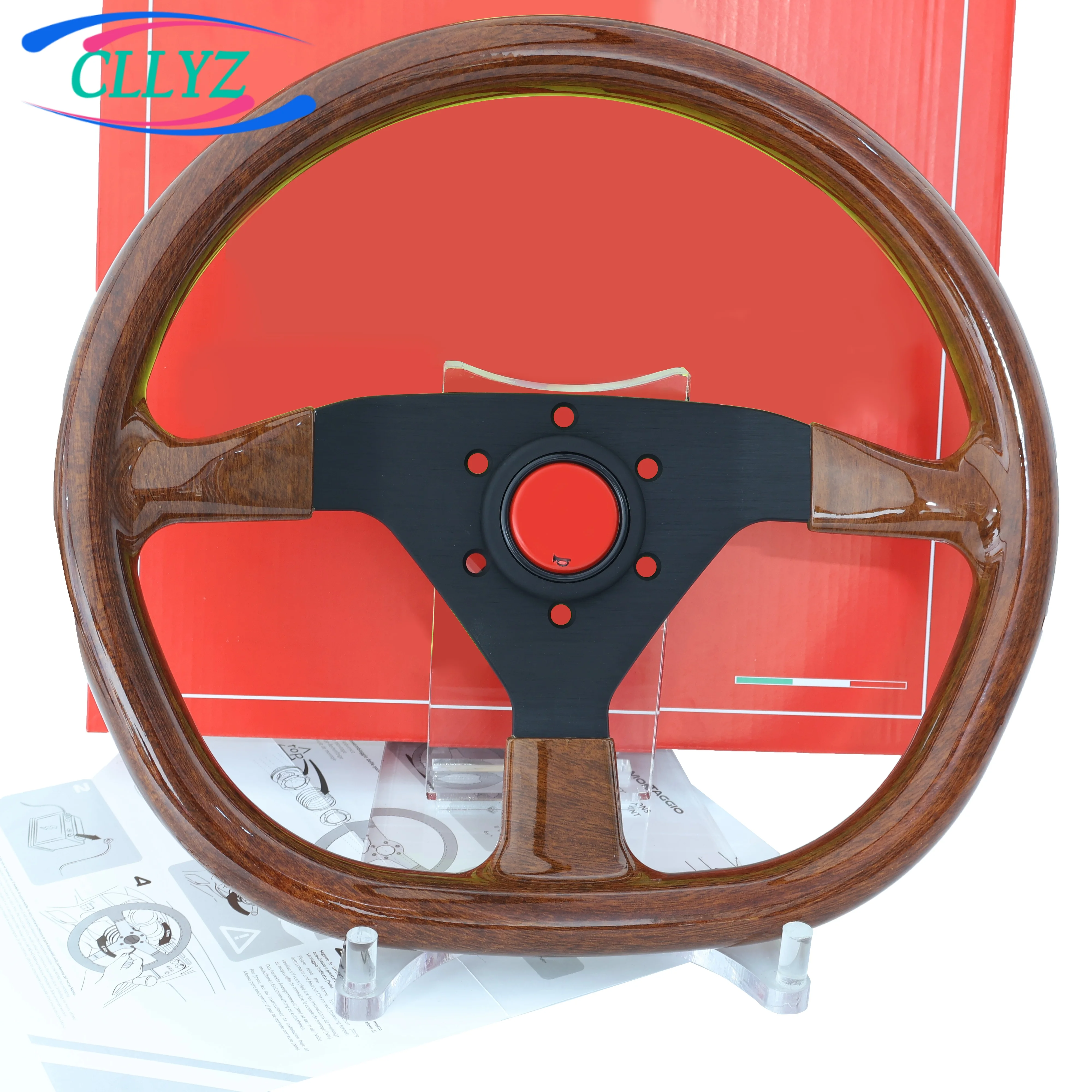 M67 14inch 350mm D Shape ABS Wood Look Racing Steering Wheel Flat Car Sport Steering Wheel JDM