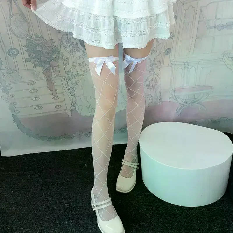 

New Hot Girl Socks Streetwear Girls Black Sweet Cute Pink Y2K Harajuku Lolita Fishnet Stockings Thigh High Stockings