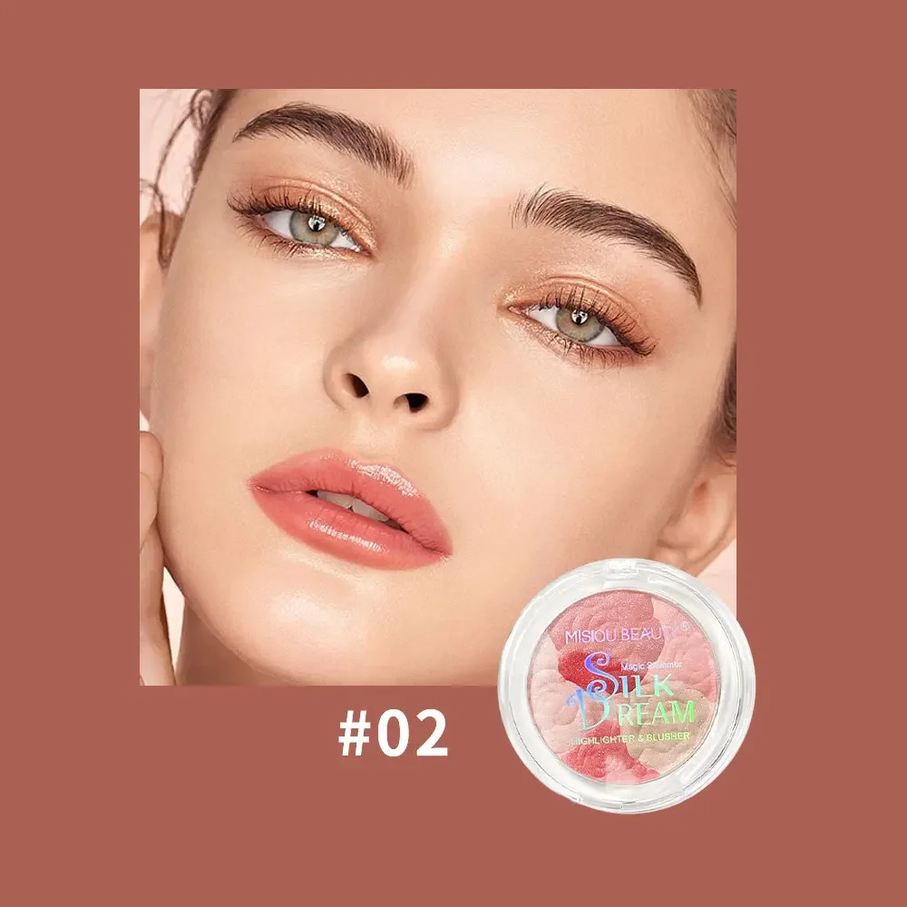 Luminous Rose Design Compact Highlighting Powder + Blush + Bronzer Ultra Fine Glitter Natural Radiance Travel Essential Makeup