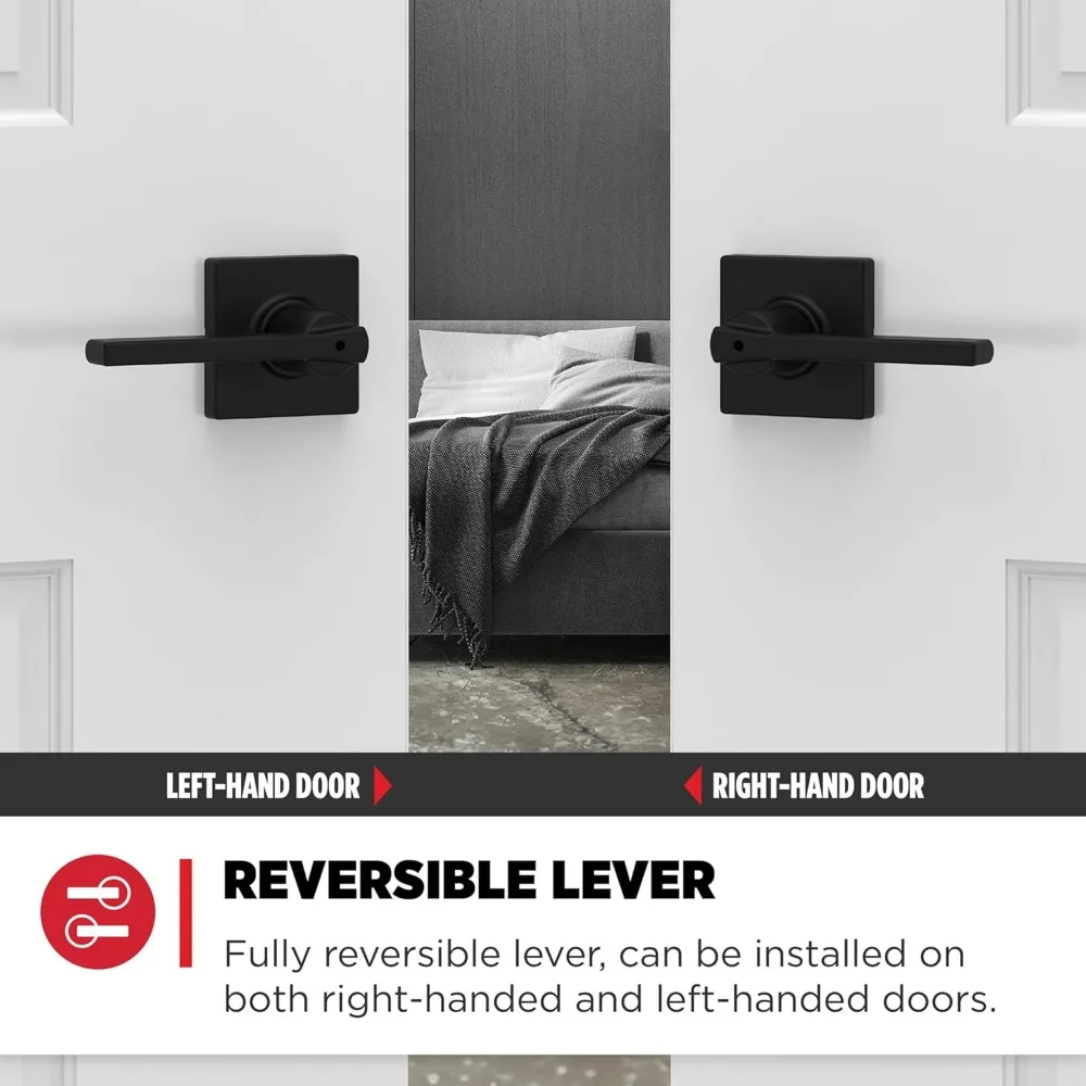 Casey Interior Privacy Door Handle with Lock, Door Lever For Bathroom and Bedroom, Matte Black Reversible Keyless Turn Lock, wi