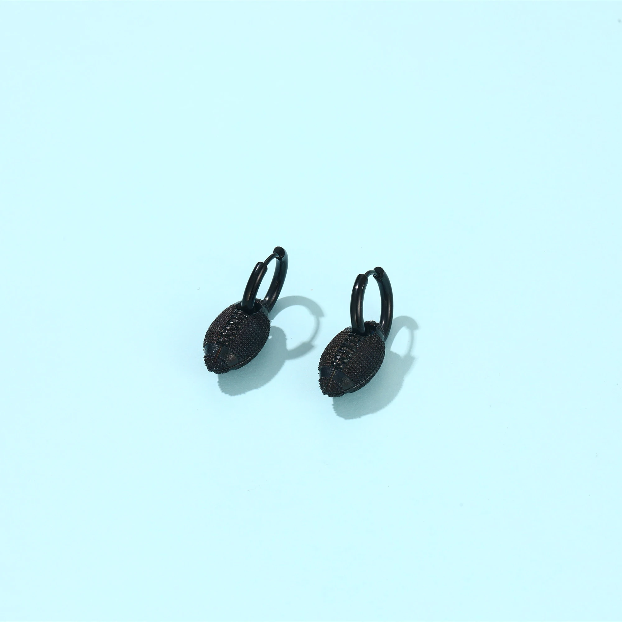 HotStreet Stainless Steel Black Color Rugby Football Ball Charm Dangle Earrings Unisex Ear Jewelry