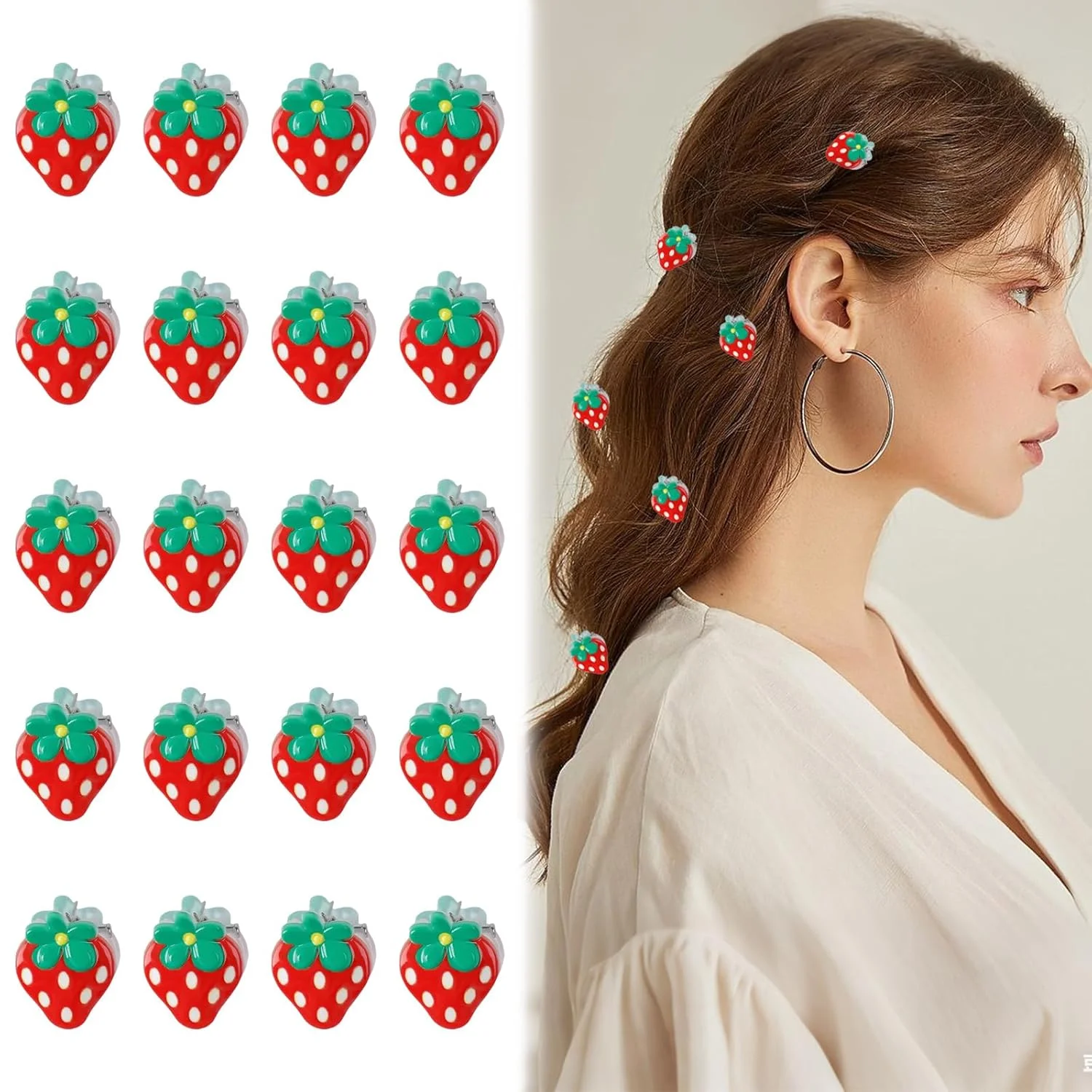

20PCS Mini Strawberry Hair Clips for Girls, Strawberry Hair Accessories, Suitable for Birthday Parties, Summer-Themed Parties