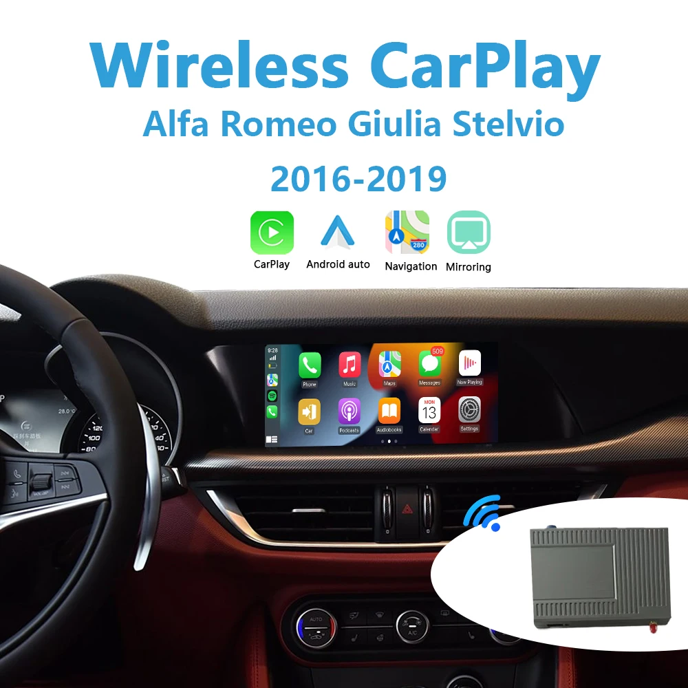 Alfa Romeo Apple CarPlay para Giulia Stelvio 2016-2019 Agregue interfaz inalámbrica Android Auto Plug & Play No necesita ningún código de programación