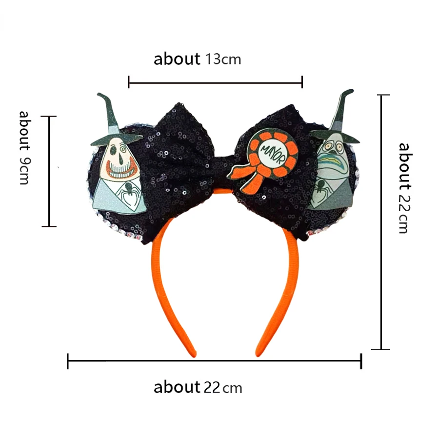 New Mickey Mouse Headband Bat Pumpkin Sequin Bow Halloween Ears Hairband Festival Party Cosplay For Girl Wonman Hair Accessories