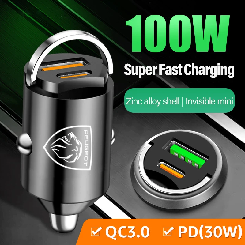 شاحن سيارة لبيجو 208 3008 308 2008 207 107 508 607 106 408 5008 4008 USB Type-C الهاتف المخفية شحن سريع تحويل المكونات