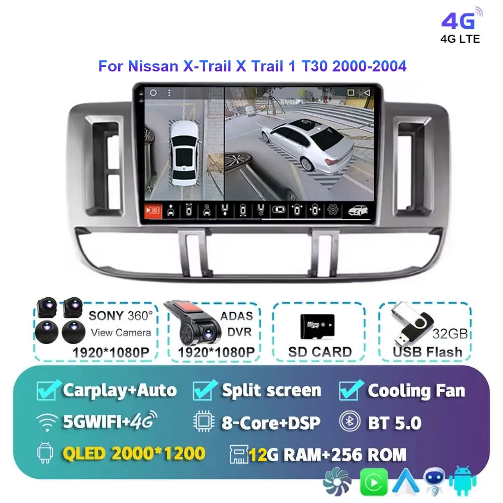Android 15 autoradio voor Nissan X-Trail 2000-2004 met GPS navigatie 2DIN stereo BT Carplay videospeler X Trail X-Trail T30
