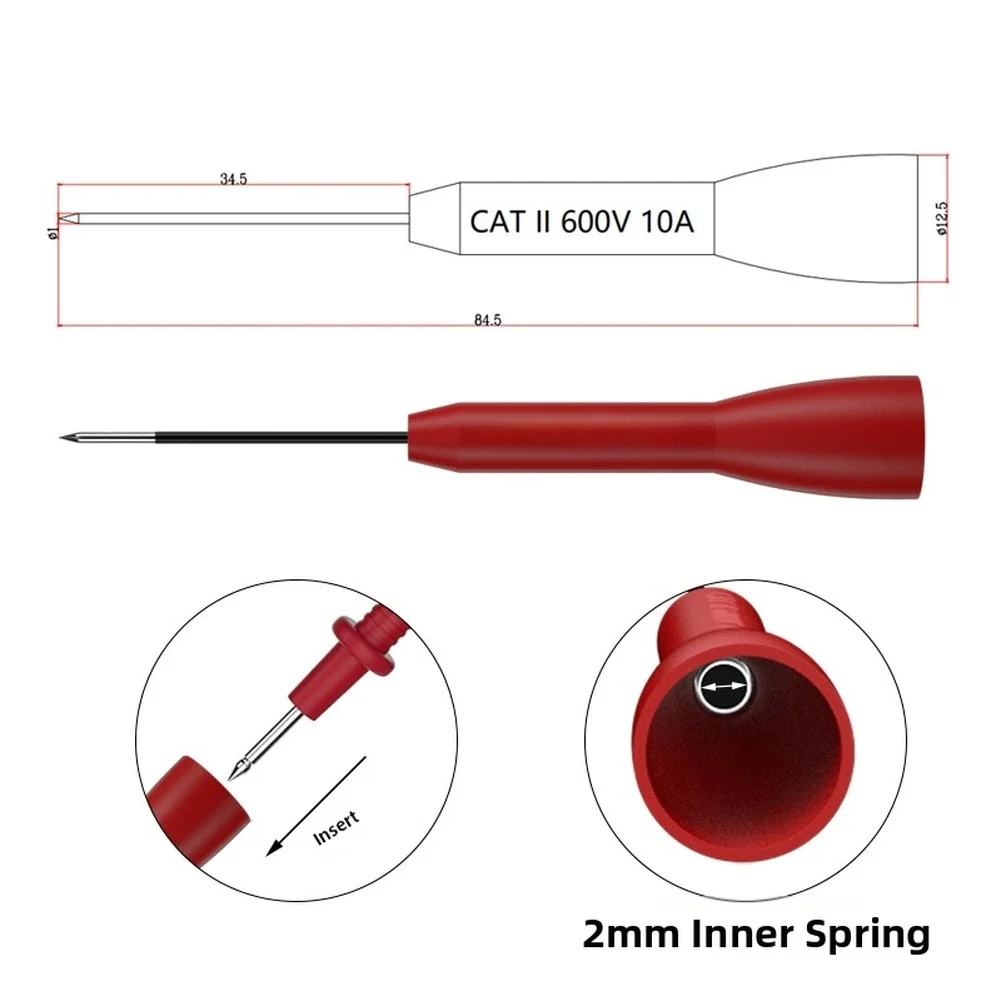 Test Probe 1 Meter with 2mm Spring 1mm Replaceable Tips Flame Retardant 4mm Banana Connector for Precise Testing