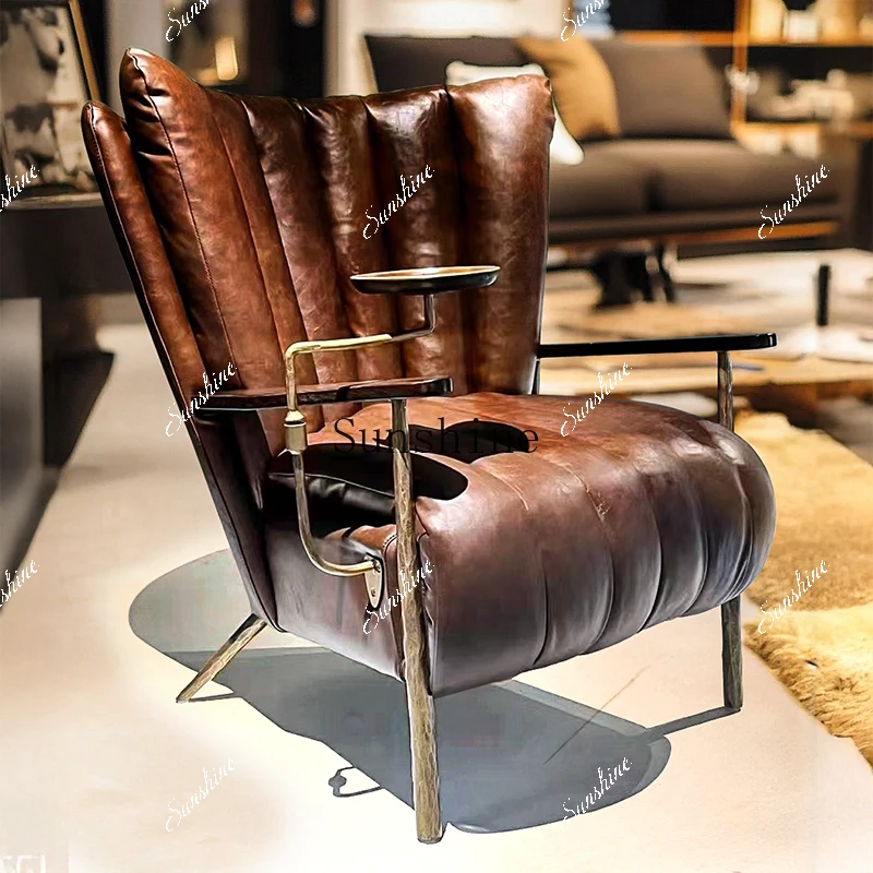 

Italian retro leather leisure living room tiger chair single sofa design style FT