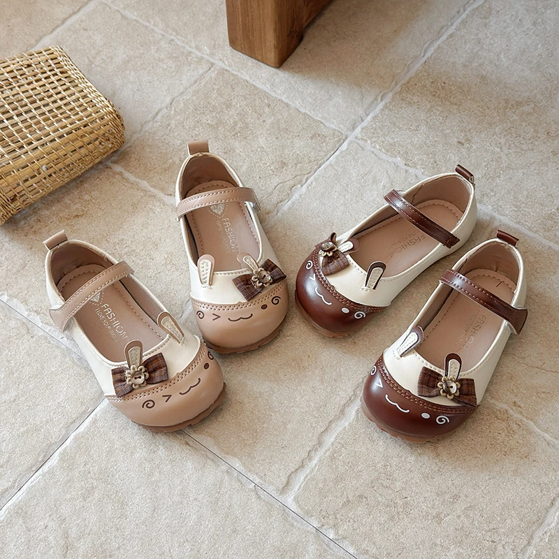 

Girls Lolita Dress Shoes Spring Autumn New Kids School Flat Shoes Cute Cartoon Bunny Bow Princess Fashion Children Leather Shoes