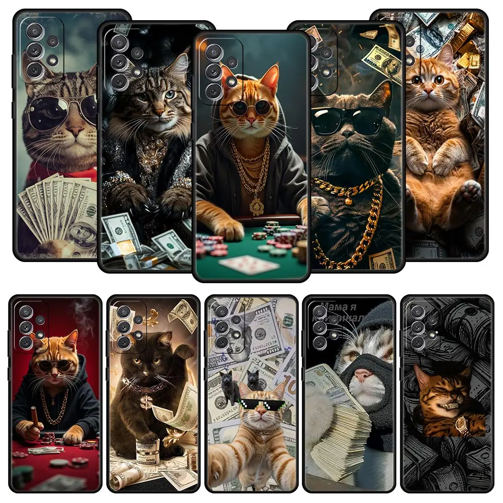 Phone Case for Samsung Galaxy A13 A15 A17 A07 A21S A22 A23 A25 A31 A73 A32 A52 A52S A41 5G Soft TPU Shell Money Cat Fundas Capas